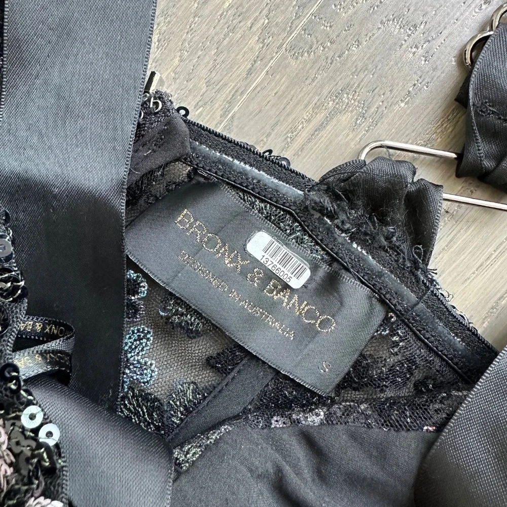 Bronx and Banco Annabell Sequined Sequin Floral Jumpsuit Black Bustier SMALL - Picture 4 of 12